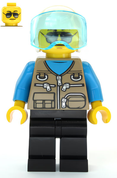 Минифигурка Lego Helicopter Pilot - Dark Tan Vest Over Dark Azure Shirt, White Helmet cty1082 U